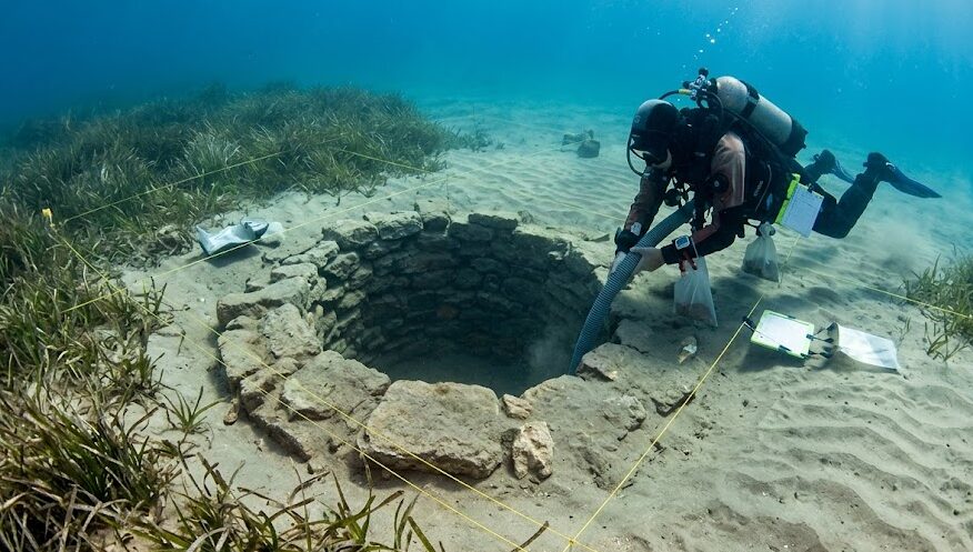 Underwater Cities An ancient stone water well discovered in the submerged Neolithic village of Atlit Yam.