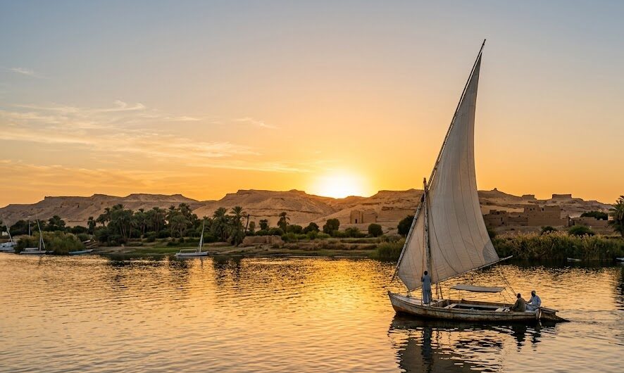 A traditional sailboat on the Nile river in Egypt.