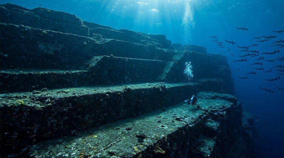 Underwater Cities The mysterious terraced stone formations of the Yonaguni Monument underwater in Japan.