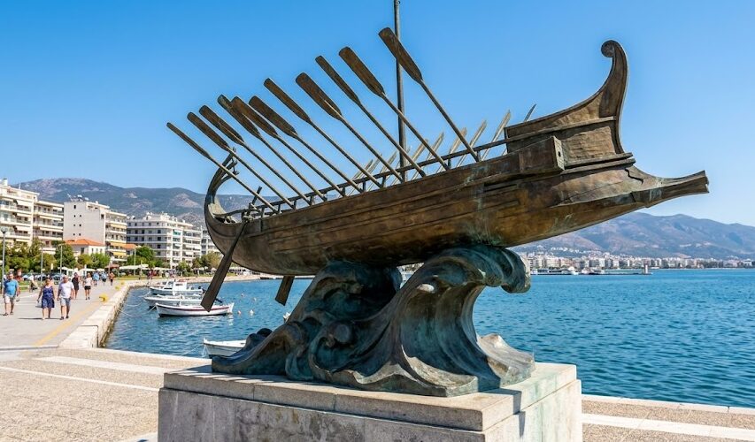 The modern monument of the Argo ship located in Volos, Greece.