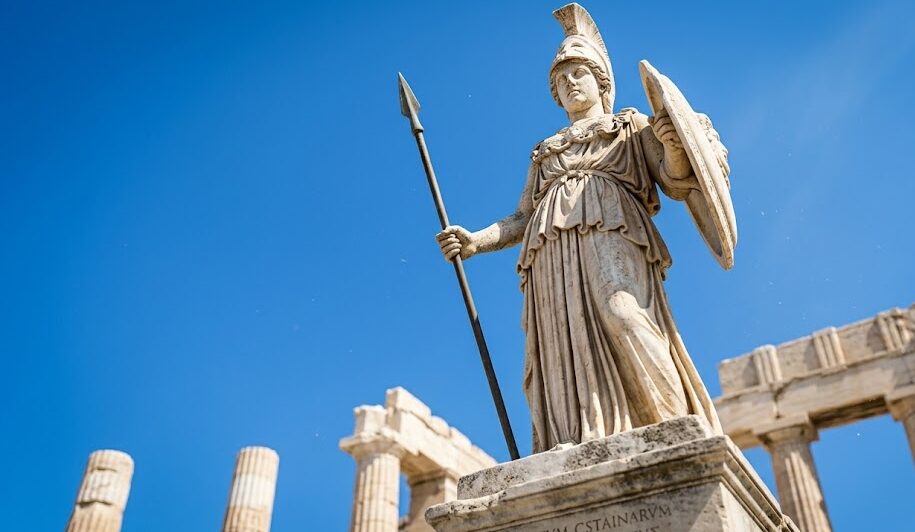 ancient greek artifacts A classical marble statue depicting the goddess Athena in Athens.