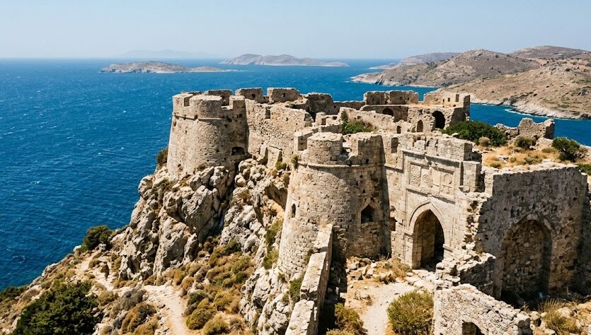 best greek islands to visit Ancient stone fortress ruins showing Ottoman architectural influence on a historical Greek island.