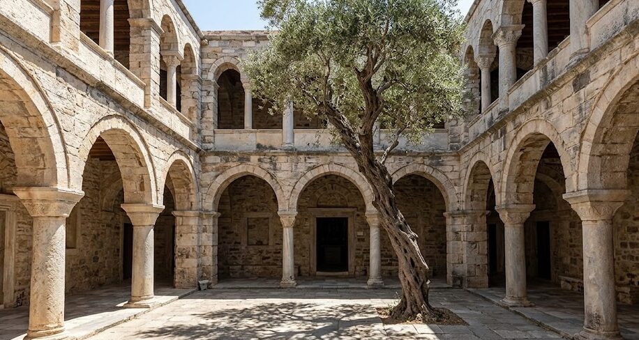 best greek islands to visit best greek islands to visit: The historic stone architecture and courtyard of Panagia Ekatontapiliani in Paros.