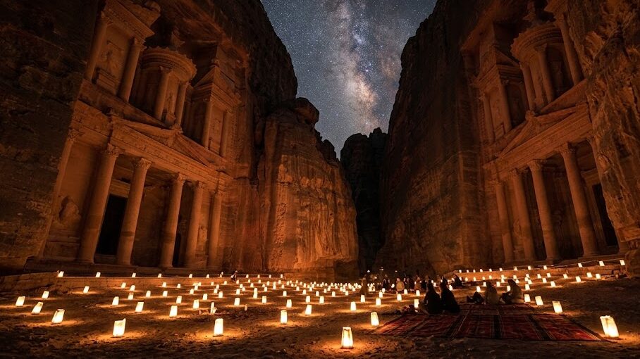 Hundreds of candles illuminating the Treasury during the Petra by Night experience.