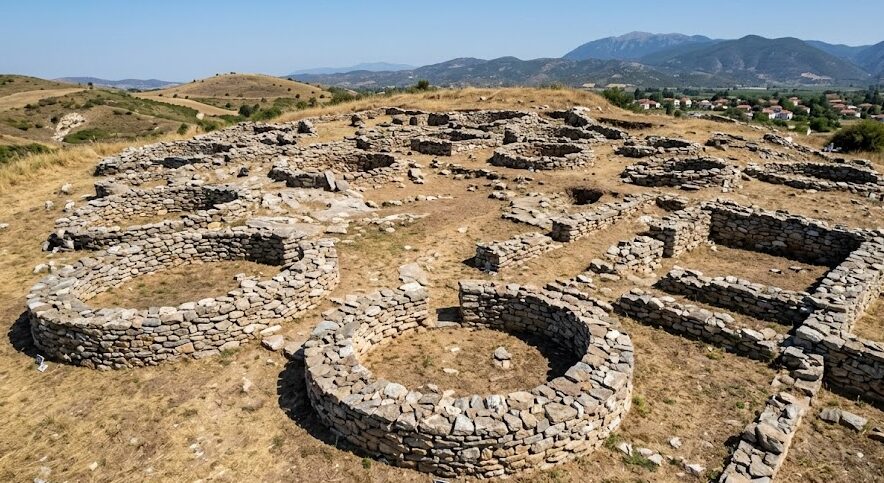 ancient greece ruins: Stone foundations of the Sesklo neolithic settlement, one of the oldest ancient sites in Greece.