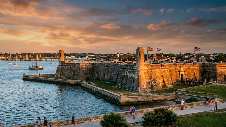 The historic Castillo de San Marcos fort on the waterfront of St. Augustine, Florida.
