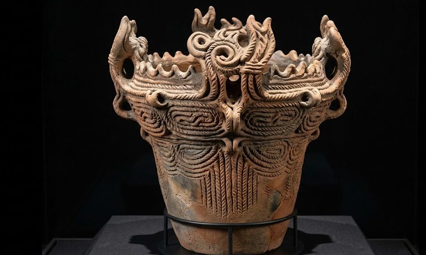 Ancient Jomon period clay pottery representing the prehistoric origins of Japan.