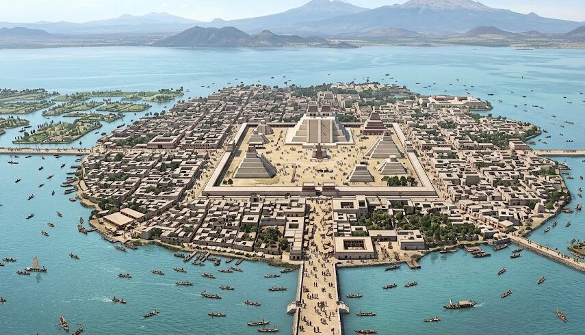 The ancient island capital of the Aztec Empire, Tenochtitlan.