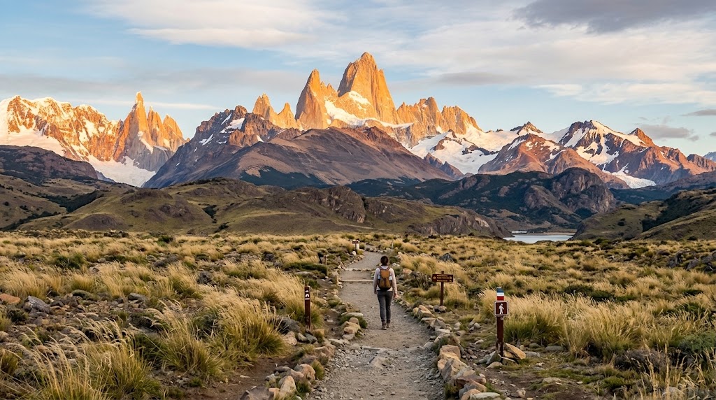 The accessible day hiking trails leading to Mount Fitz Roy in Argentine Patagonia.